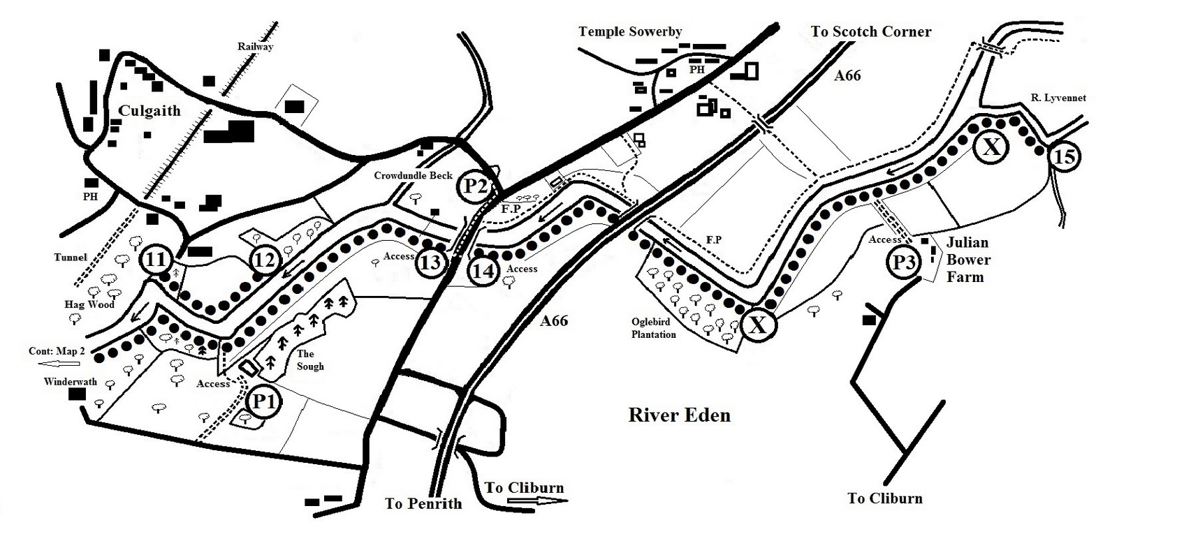 Map 3 - Upper Winderwath and Julian Bowers, River Eden
